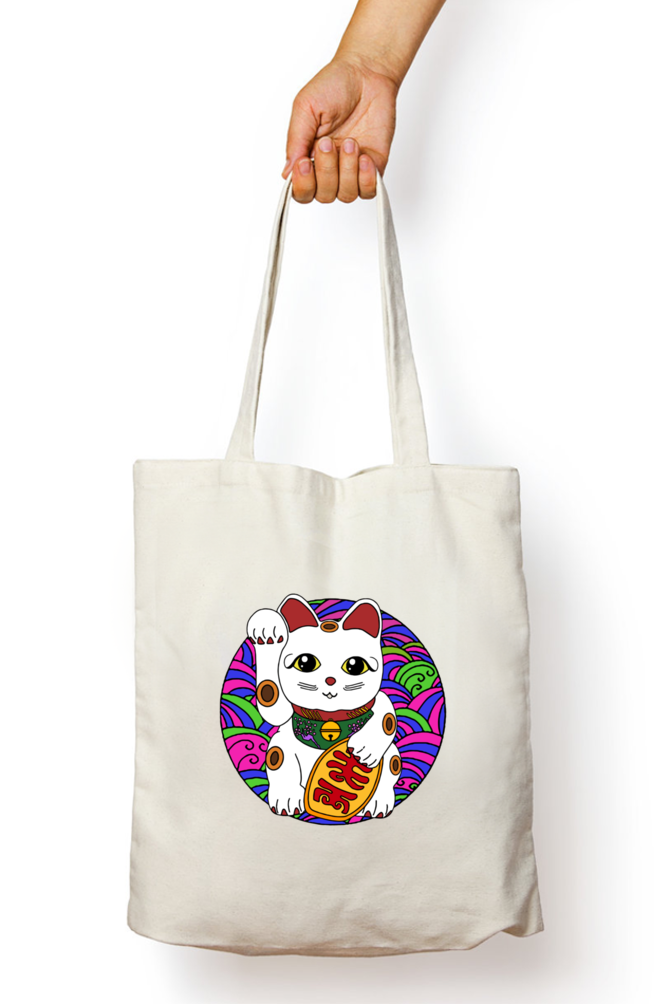 Maneki Neko Japanese Cat Zipper Tote Bags