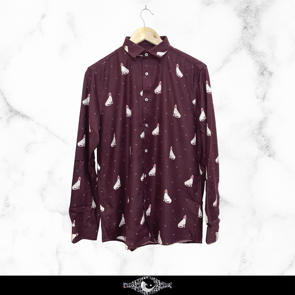 Maroon Cat Print Summer Shirt